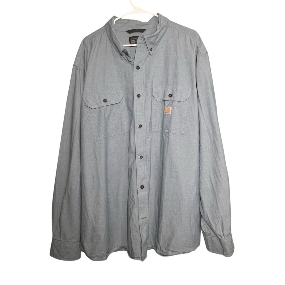 Carhartt Shirt Mens Size 3XL Blue Chambray Button Up Loose Fit Long Sleeve Work